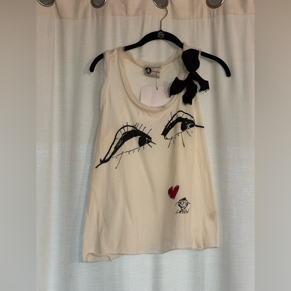 Lanvin Tank Top with Eye Graphic and Black Bow